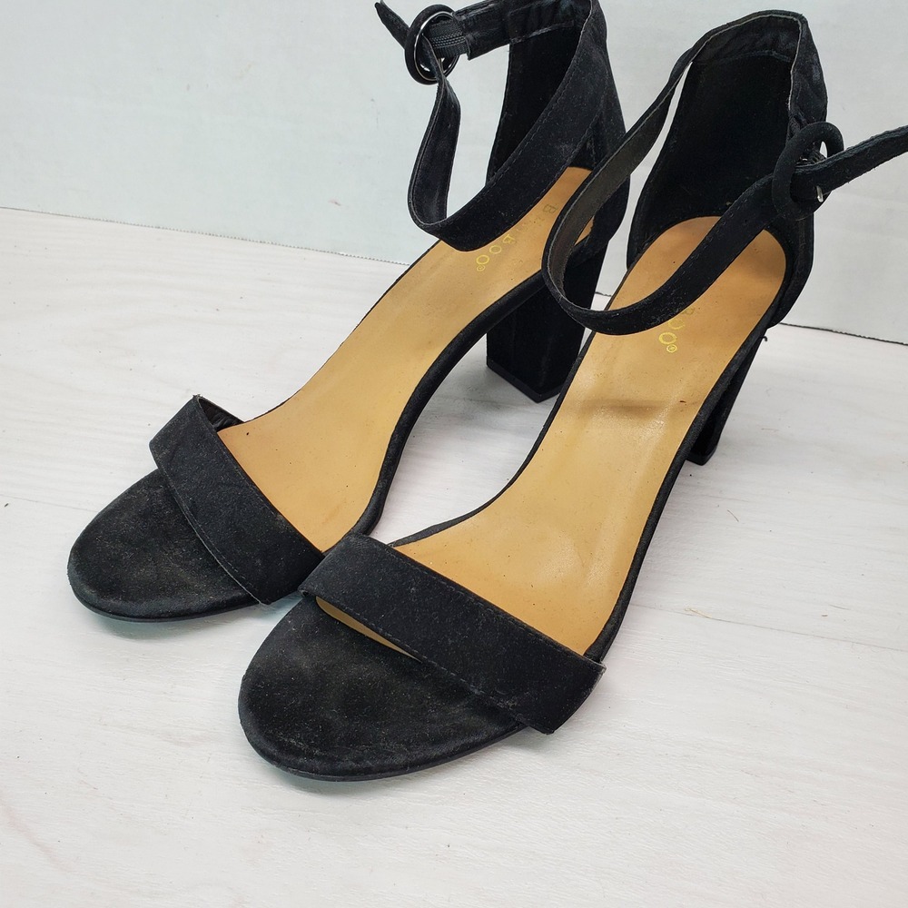 Bamboo Black Suede Ankle Strap Block Heel Sandals Women Size 10